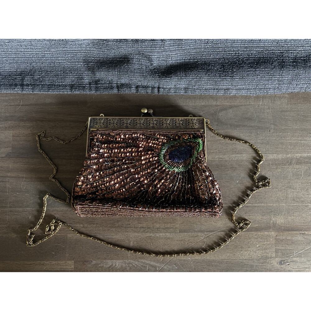 Vintage Beaded Peacock Clutch 1920s Flapper Purse Evening Bag Art Deco Gatsby